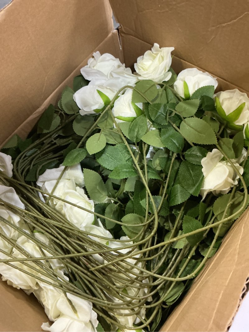 Condition photo showing Good Condition for Hotop 80 Pcs Artificial Rose Flowers Bulk with Long Stem Fake Roses Silk Realistic Bouquet for DIY Wedding Bridal Shower Party Table Centerpieces Home Decorations(White)