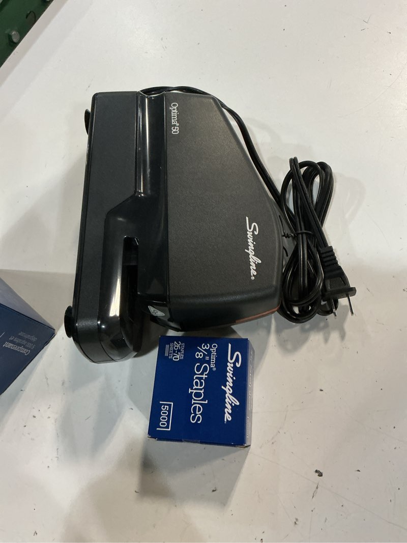 Condition photo showing Good Condition for swingline electric stapler value pack, 50 sheet capacity, includes optima 50 stapler, 5000 staples and staple remover (48209)