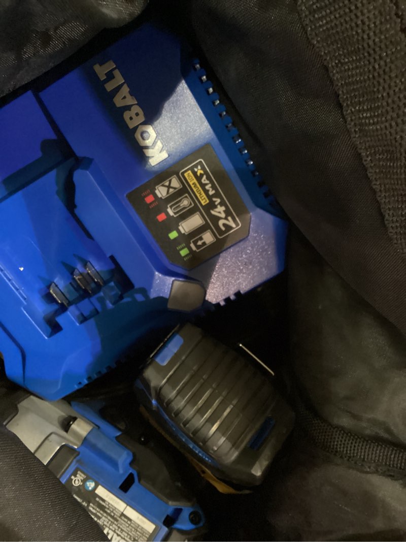 Condition photo showing As Is for kobalt 24 -volt 2 -pack lithium-ion ( 4.0 ah 4.0 ah battery and charger )