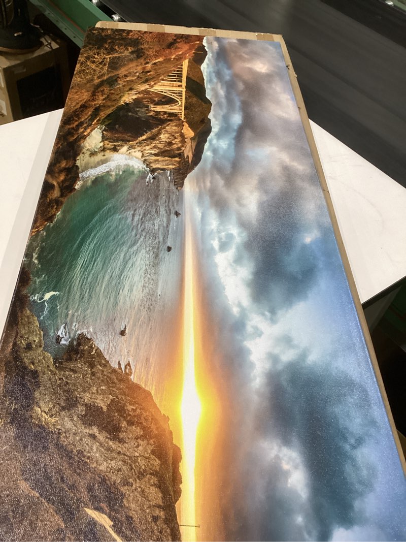 Condition photo showing Good Condition for kreative arts large canvas prints scenic panoramic view of historic bixby creek bridge in big sur california bridge landscape print on canvas wall art giclee artwork for walls decor 48x20inch