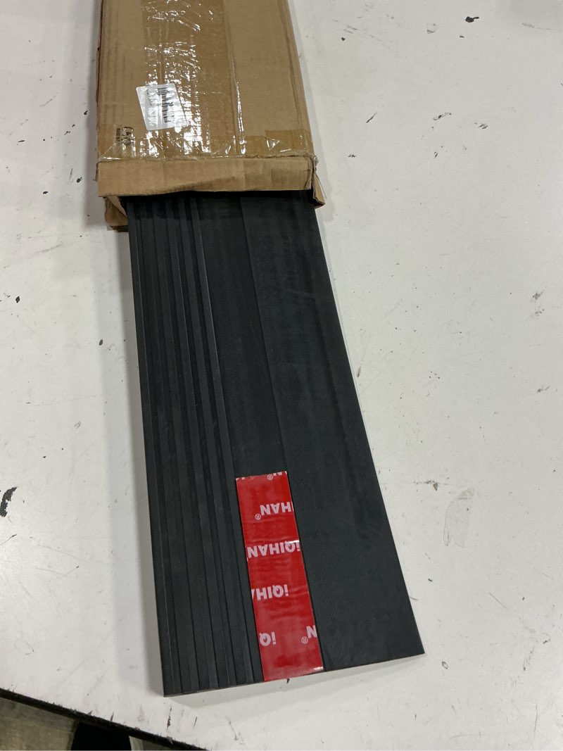 Condition photo showing Good Condition for 1.2" rise threshold ramps for doorways, 35.5" wide natural rubber power wheelchair ramp is adjustable and cuttable for doorways, curb, sweeper, power scooters, 2000 lbs load capacity