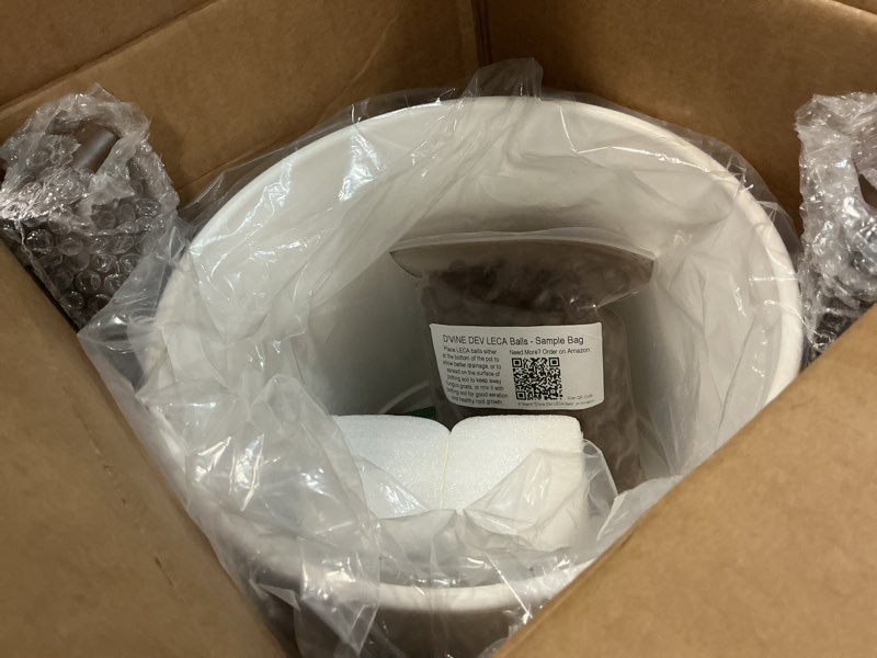 Condition photo showing Good Condition for D'vine Dev Ceramic Planter with Natural Stand - 10 Inch Modern Round Flower Pot with Wood Planter Holder, Oatmeal, 55-B-K-8 10 Inch Oatmeal Pot + Natural Stand ( similar 