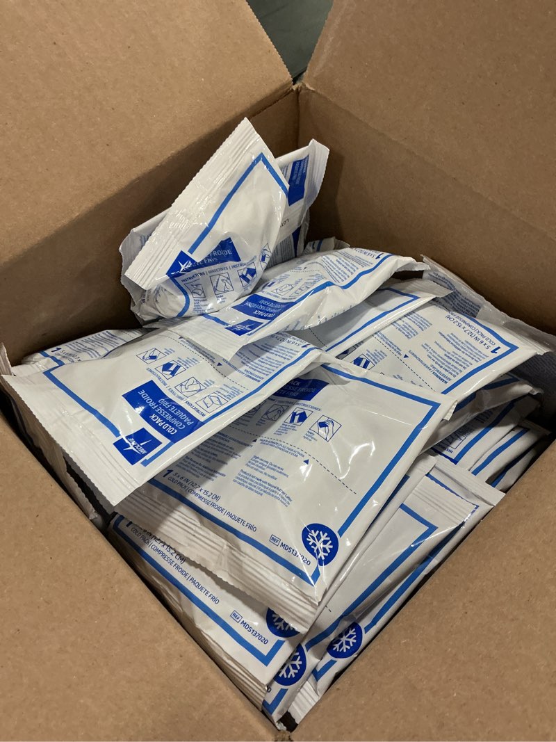Condition photo showing As Is for Case of 125 Instant Cold Packs, 5" x 6" (4" x 5" Cold Area) - Disposable Cold Compresses - No pre-Chilling Required for Quick, Effective First aid Treatment & Relief of Aches, Pains, Bumps & Bruises