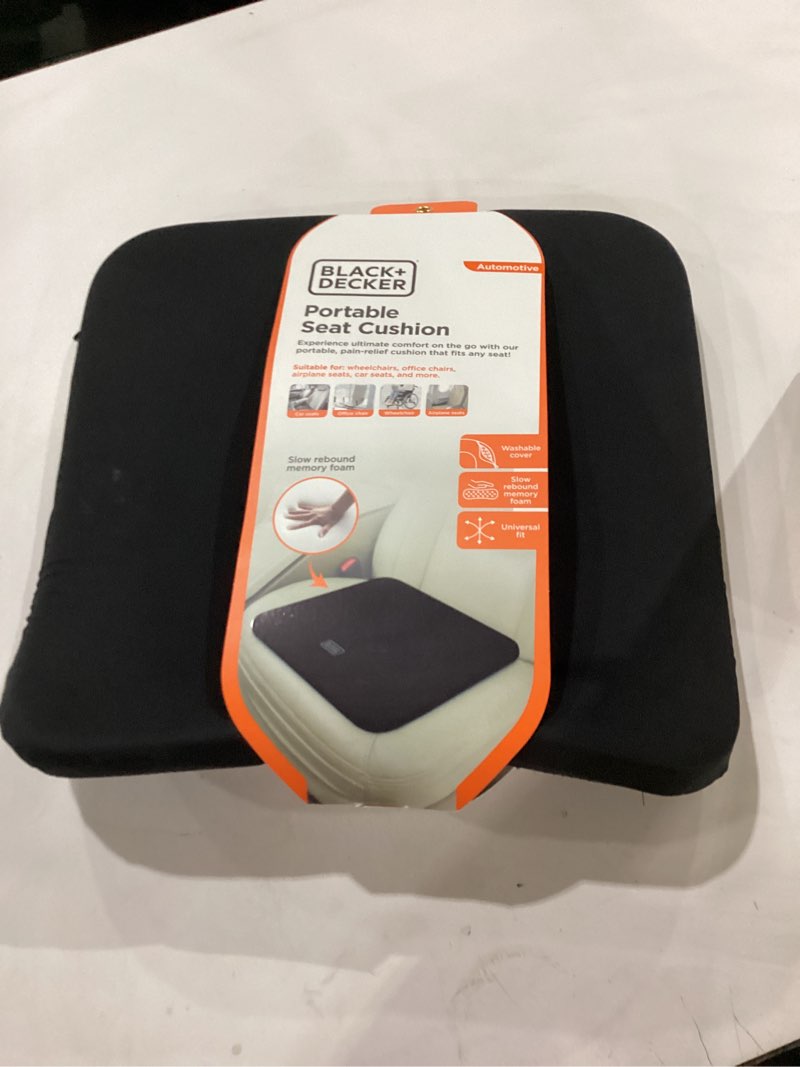 Condition photo showing Good Condition for BLACK+DECKER Car Seat Cushion with Memory Foam – Ice Silk Portable Driver & Car Seat Pad for Pain Relief – Non-Slip Back, Washable Cover – Office Chair, Wheelchair, Travel Use, Black