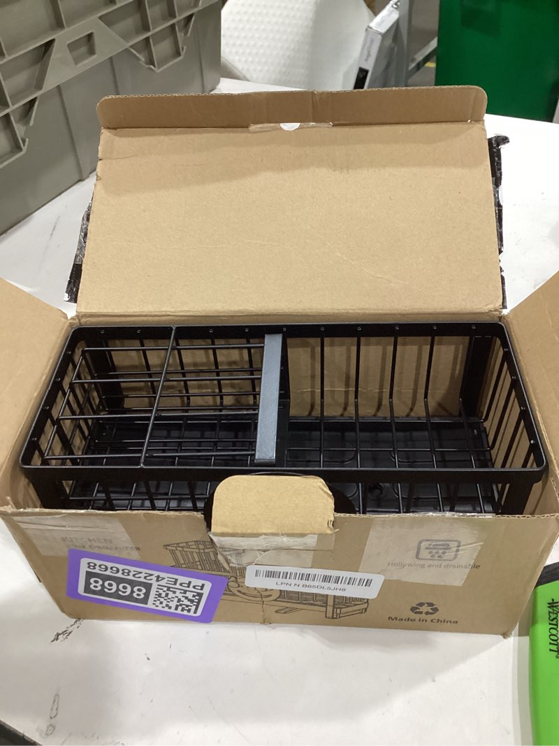 Condition photo showing Good Condition for Sponge Holder for Kitchen Sink,Sink Caddy with Removable Dish Brush Holder,Self-Draining Kitchen Countertop Organizers and Storage Essentials,Soap Dispenser Organize and Home Decor-Black 1 Tier Black-Tray