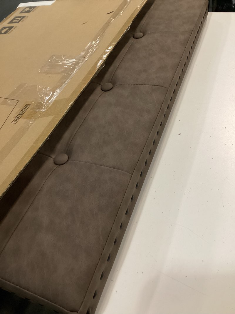 Condition photo showing Good Condition for 30 inches storage ottoman bench, foldable foot rest with rivet design, 15 x 30 x 15 inches, end of bed bench footstool, storage chest, load up to 330 lb, for living room, bedroom, entryway, oak brown oak brown 15"d x 30"w x 15"h