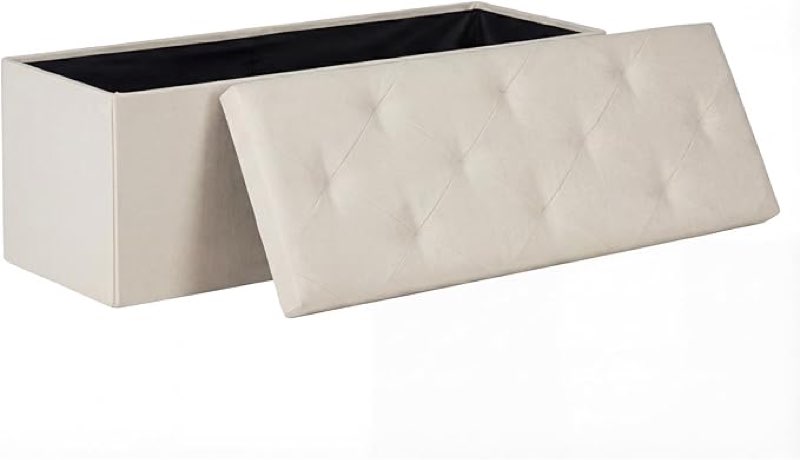 newbulig folding storage ottoman bench, 43" storage chest, foot rest seating, 660 lb weight capacity for living room, bedroom, beige