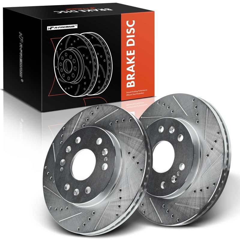 A-Premium 12.99 inch (330mm) Front Drilled and Slotted Disc Brake Rotors Compatible with Select Chev
