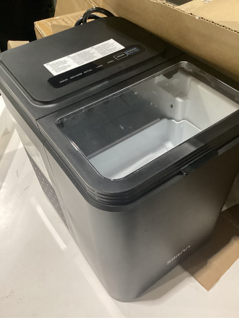 Condition photo showing Good Condition for silonn ice maker countertop, 8 ice cubes in 6 mins, 26.5 lbs/24h, 2 bullet ice sizes, self-cleaning bullet ice maker, portable ice machine for kitchen, party, office, and rv camping ebony 26.5 lbs