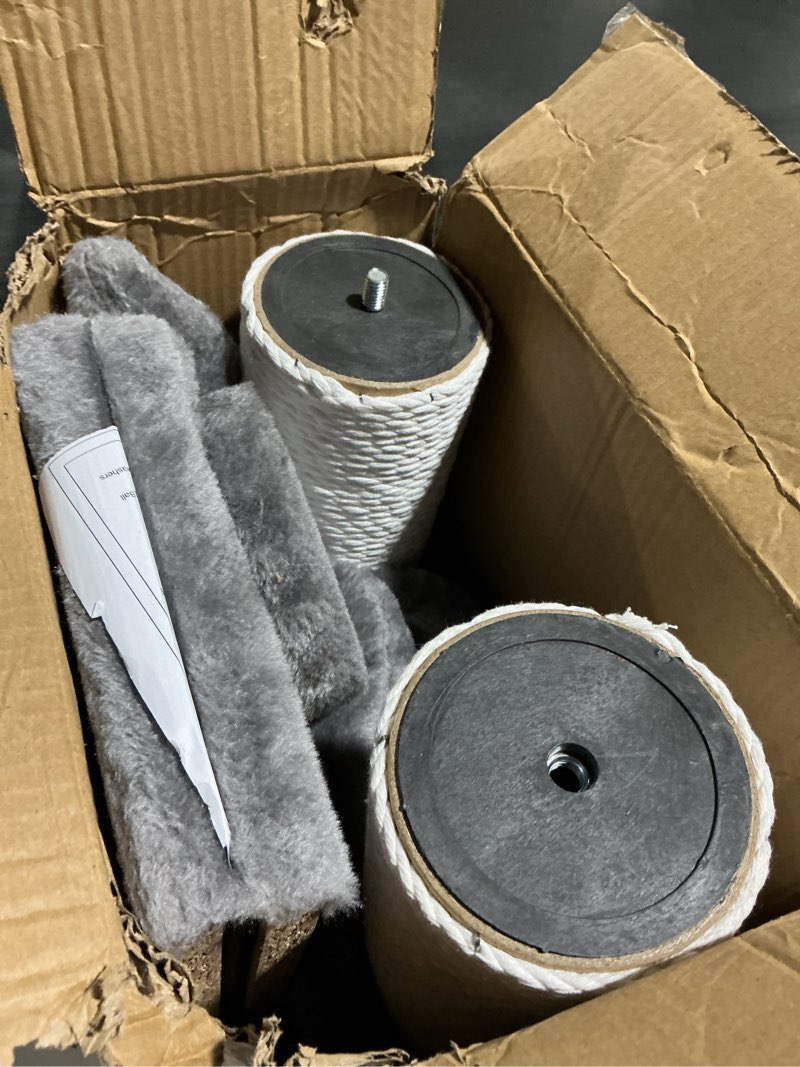 Condition photo showing As Is for Ahomdoo Heavy Duty Cat Scratching Post 30 Inch Cotton Rope Cats Scratcher with Flower Cat Perch & Hanging Ball for Indoor Cats Tall Cat Post(Grey)