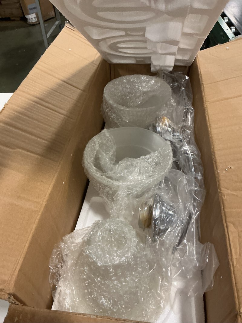 Condition photo showing Good Condition for Progress Lighting 3-Light Etched Glass Traditional Bath Vanity Light, Trinity Collection, Indoor, P3192-15, Polished Chrome