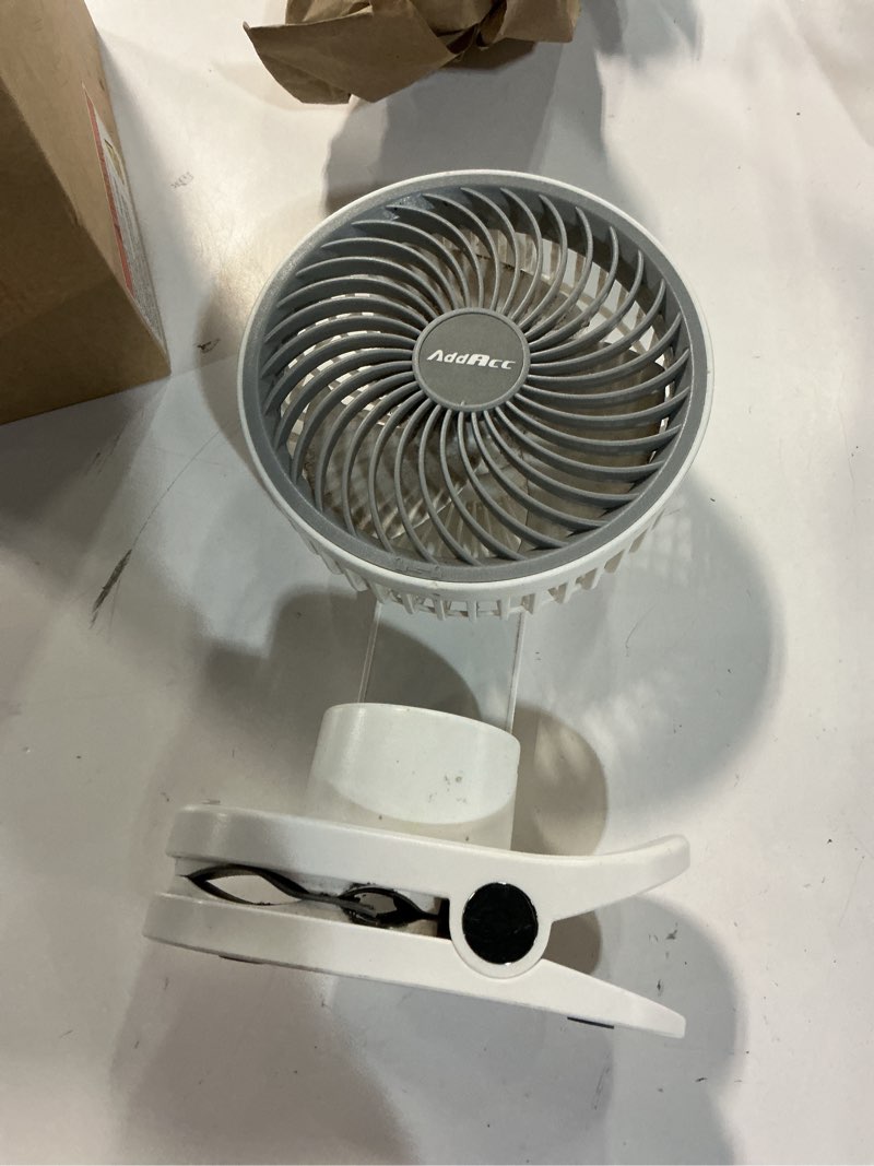 Condition photo showing As Is for amacool battery operated camping fan with light, 20000mah rechargeable clip on fan with hook & digital display, 112hrs running, 9 speed, 360° rotation portable small fans for tent camping rv travel 20000mah white