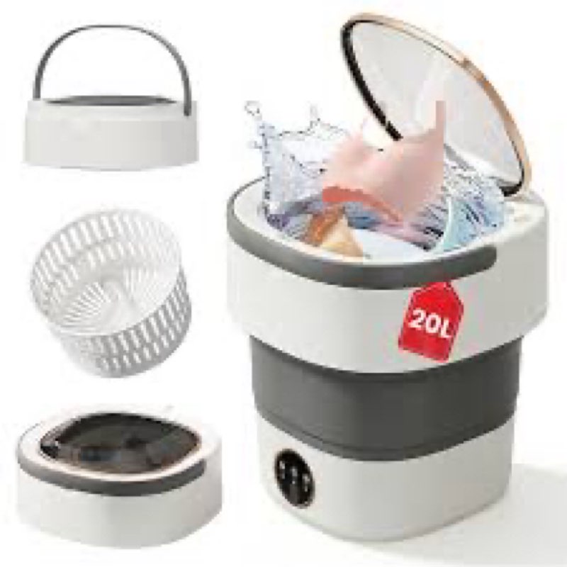 portable washing machine 20l —small foldable washer with spin basket, 3 mode deep clean — mini laund