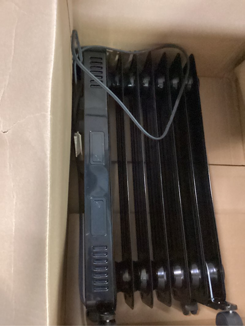 Condition photo showing As Is for Portable Electric Radiator Heater, Space Oil Filled Heaters with 3 Heat Settings, Adjustable Thermostat, Overheat & Tip-Over Protection For Indoor Use,1500W (Deep Black)