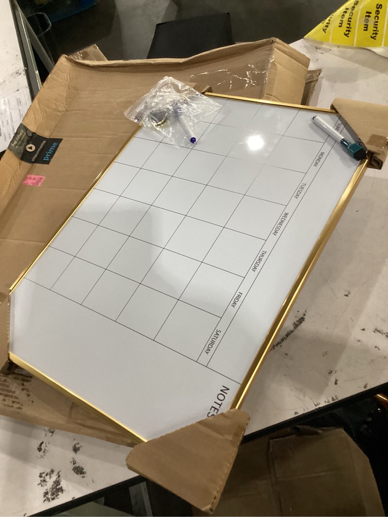 Condition photo showing As Is for vusign monthly calendar whiteboard, 17" x 23" gold wooden frame | magnetic dry erase calendar with 2 magnets & 5 whiteboard pens, monthly calendar whiteboard for office school home 17"w x 23"h
