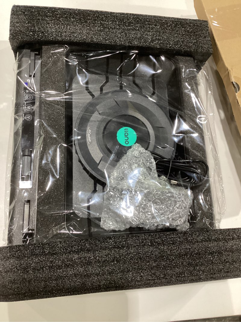 Condition photo showing New/Like New for llano V12 Ultra Laptop Cooling Pad with Smart Software Control, RGB Gaming Laptop Fan Cooler Stand, 5.5\" Turbo Fan, Adjustable Speed, 3-Port USB 3.0 Hub, 3 Height Stands, for 15.6\"-19\" Laptops, Black, NOT TESTED