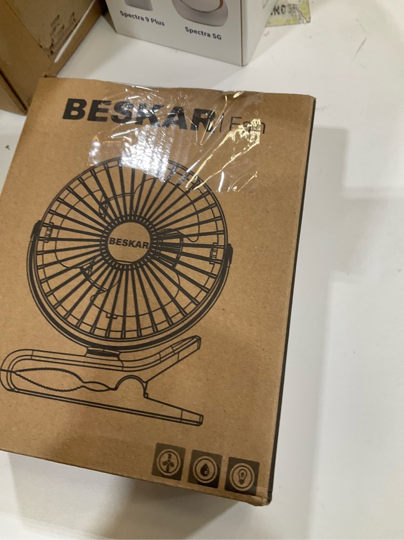 Condition photo showing New/Like New for BESKAR Small Clip on Fan, 3 Speeds USB Fans with Strong Airflow, Clip & Desk Fans USB Plug in with Sturdy Clamp - Ultra Quiet operation for Office Dorm Bedroom Stroller Dark Black