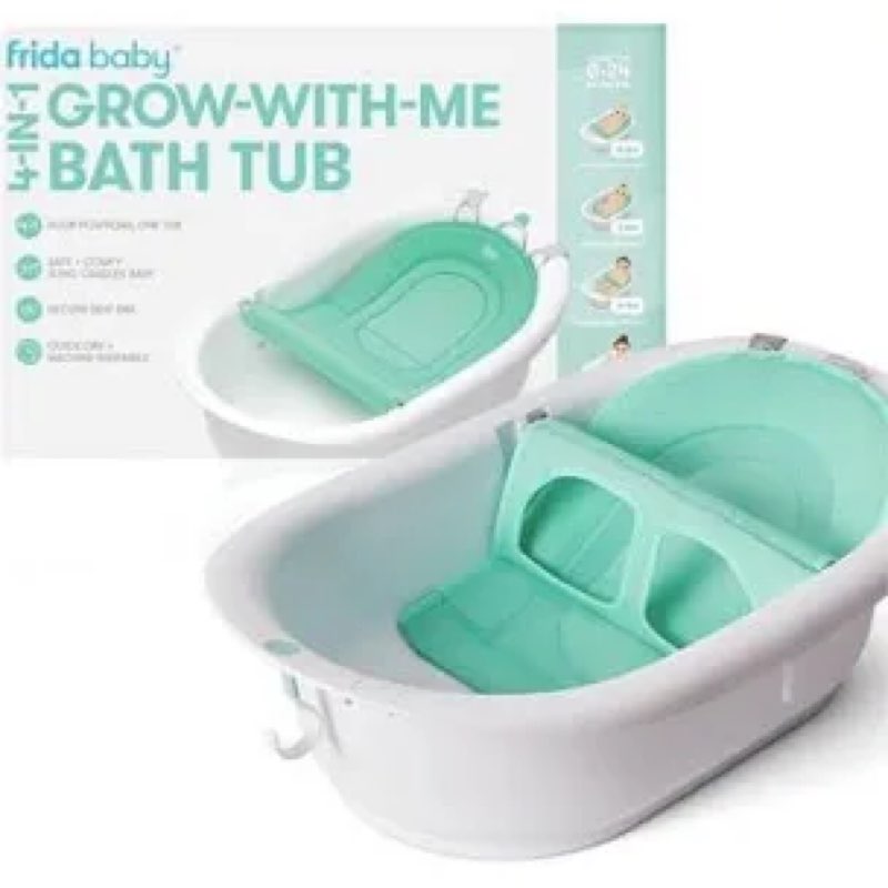 Frida Baby 4-in-1 Grow-With-Me Bath Tub: Drain Plug, Infant Head Support, Newborn Sling, Non-Skid Feet
