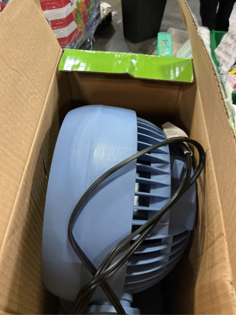 Condition photo showing As Is for holmes blizzard 3-speed air circulator fan, 90° adjustable tilt, removable grill, blue, 14441