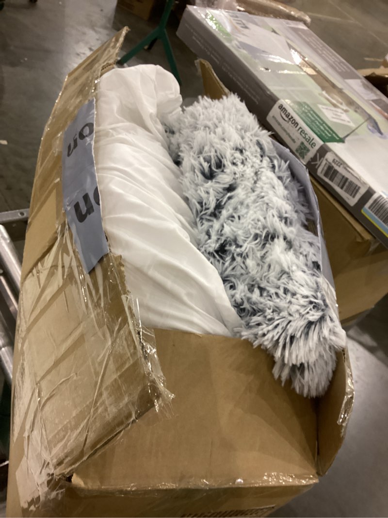 Condition photo showing As Is for Amazon Basics Donut Pet Bolster Faux Fur Bed for Dog, Grey, 36" x 36"