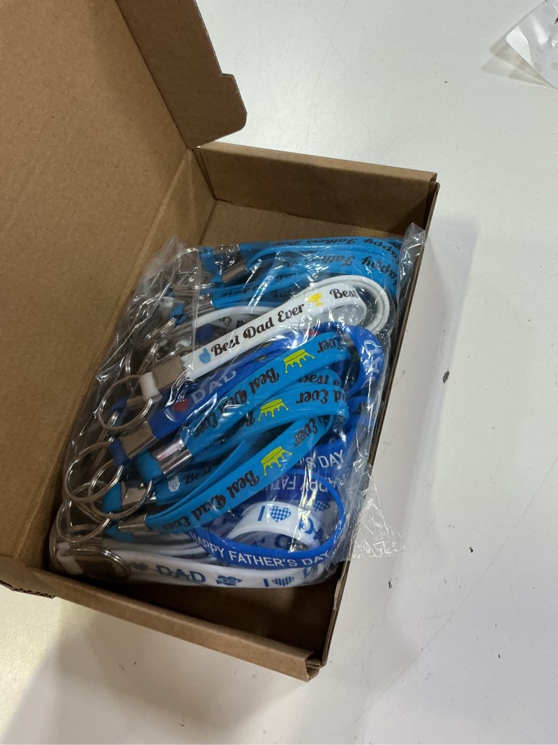 Condition photo showing Good Condition for 36 pcs happy father’s day keychains, bestdad ever party supplies 6 styles silicone wristbands keyrings fathers day keychain bulk stuffers fillers fathers day party favors birthday gift