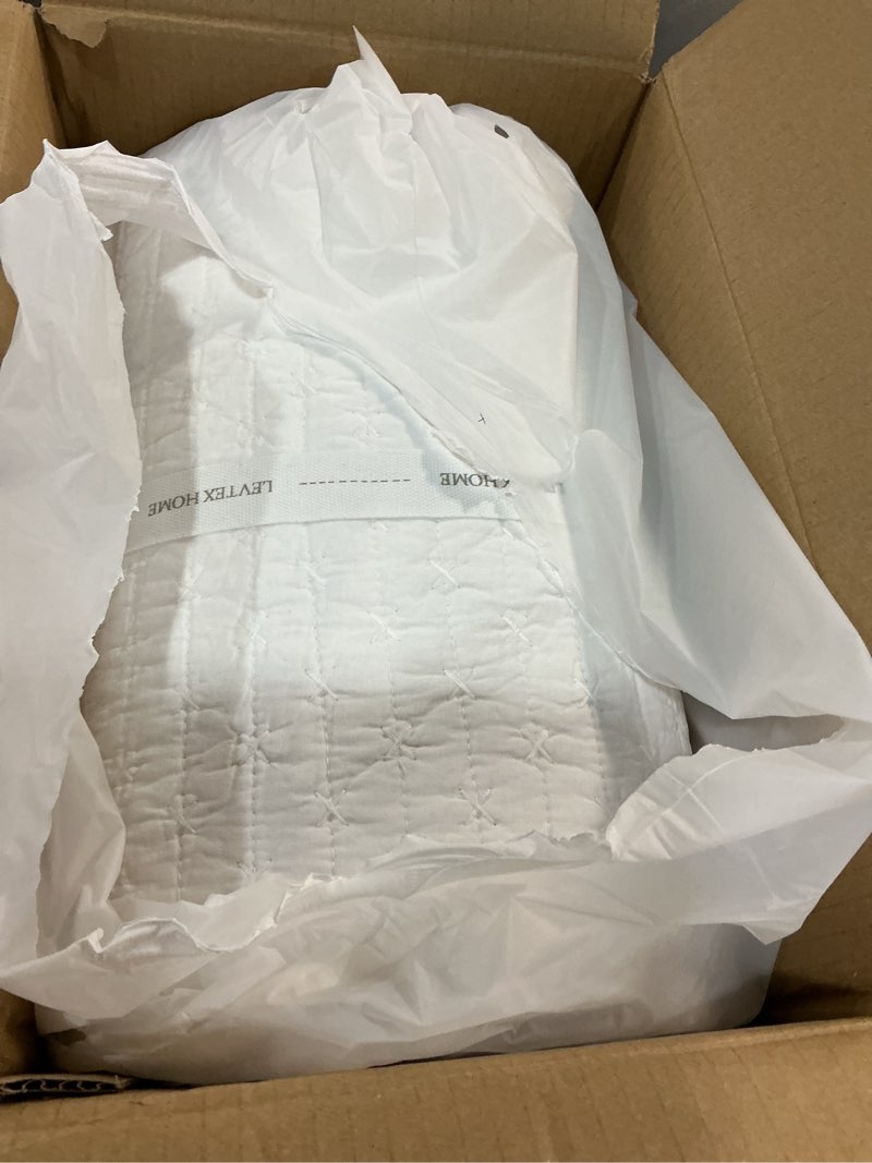 Condition photo showing New/Like New for Levtex Home Cross Stitch Reversible Queen Bedspread Set (104x106in) with 2 Pillow Shams (26x20in) - Stitch Texture - Bright White - Cotton Queen Size Bedspread Set - Lightweight, Soft, Pre-Washed Bedspread - Queen White