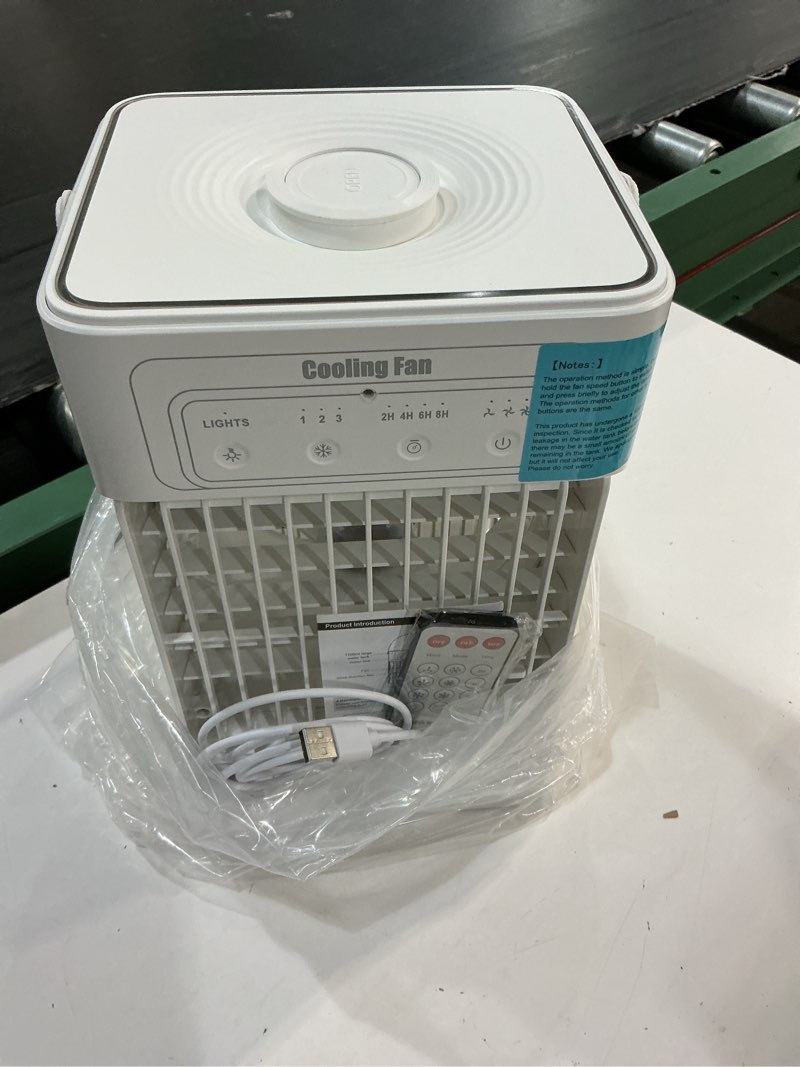 Condition photo showing Good Condition for portable air conditioners, 3 speeds, 3 mist settings, 40oz large water tank, 2~8h timer & night lights, air conditioner portable, small mini personal air conditioner air cooler for room bedroom