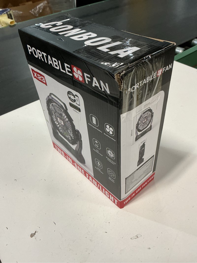 Condition photo showing New/Like New for Portable Fan Rechargeable, 25400mAh Cordless Battery Powered Fan with LED Lantern, USB C Battery Operated for Travel Bedroom Home Camping Tent Office Beach Desk Fishing Table Black 25400mAh