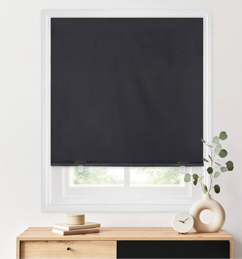 LazBlinds 100% Blackout Roller Shades, No Tools No Drill Cordless Blinds for Windows, Thermal Insulated UV Protection Privacy Window Shades for Bedroom (29W x 72''H, Black)