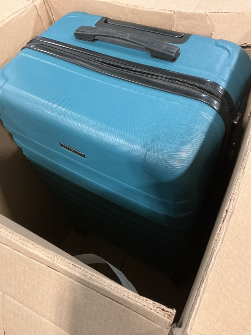 Condition photo showing Good Condition for light flight luggage sets, 3 piece durable suitcase set with spinner wheels, 3 pcs hard shell lightweight luggage with tsa lock, large checked travel suitcases, 20/24/28 inch,teal blue teal blue 3-piece set-20 inch/24 inch/28 inch