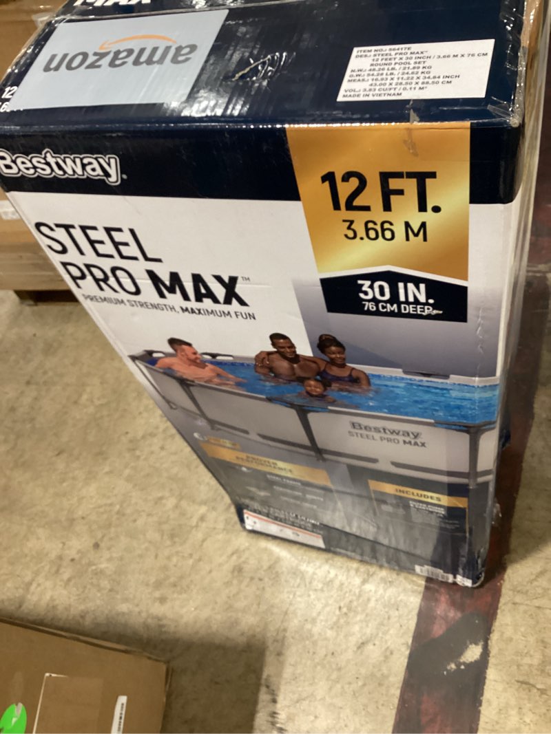 Condition photo showing Good Condition for bestway steel pro max above ground swimming pool (12' x 30") | round outdoor backyard family pool with tritech® puncture-resistant liner | easy setup | includes filter pump for clean, clear water gray 12ft. x 30in. + accessories