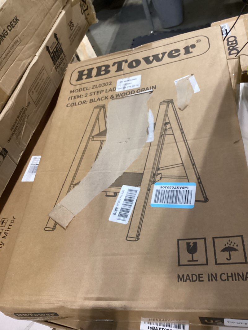 Condition photo showing Good Condition for hbtower step ladder,lightweight aluminum folding step stool with anti-slip wide pedal,330lbs capacity step ladder for household,kitchen,office - blackwoodgrain 2 step black&woodgrain