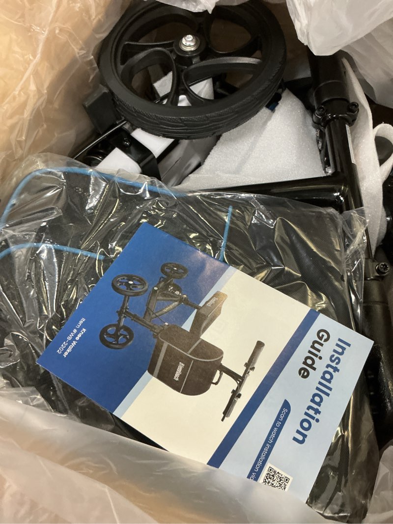 Condition photo showing Good Condition for blessreach steerable knee scooter deluxe medical scooter for foot injuries compact crutches, with dual rear on-wheel brake and shock absorption under the knee pad?blue?