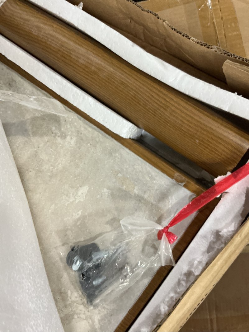 Condition photo showing New/Like New for patio umbrella base, 43lbs outdoor heavy duty square concrete stand, fits 6-12ft fringe market umbrella, teak brown