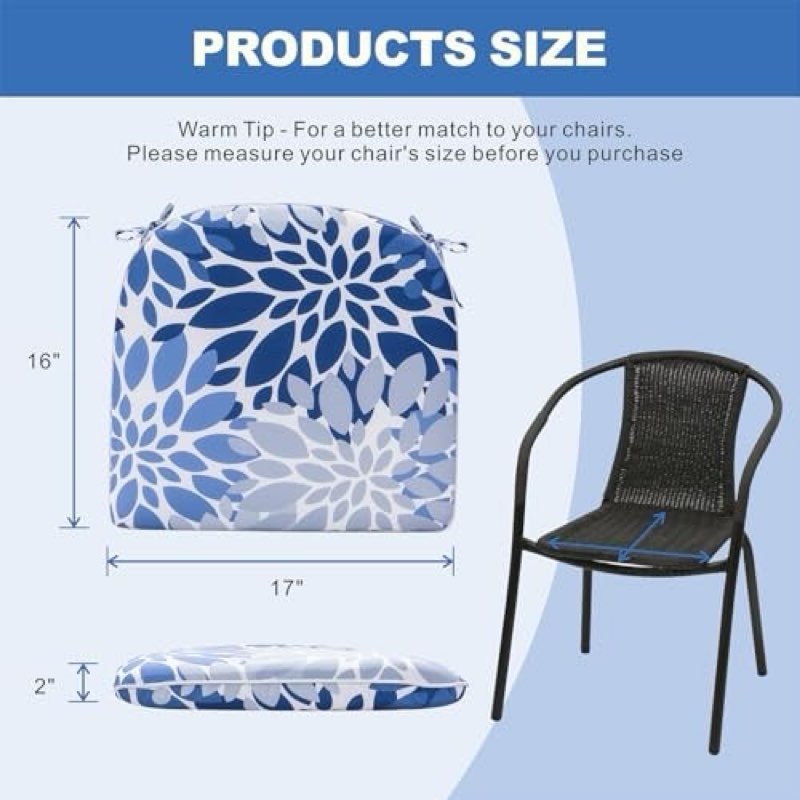 XXPILOS outdoor chair cushion 2 pcs patio chair cushion with ties seat cushion for dining chairs 19*19*5” waterproof outdoor furniture home garden 