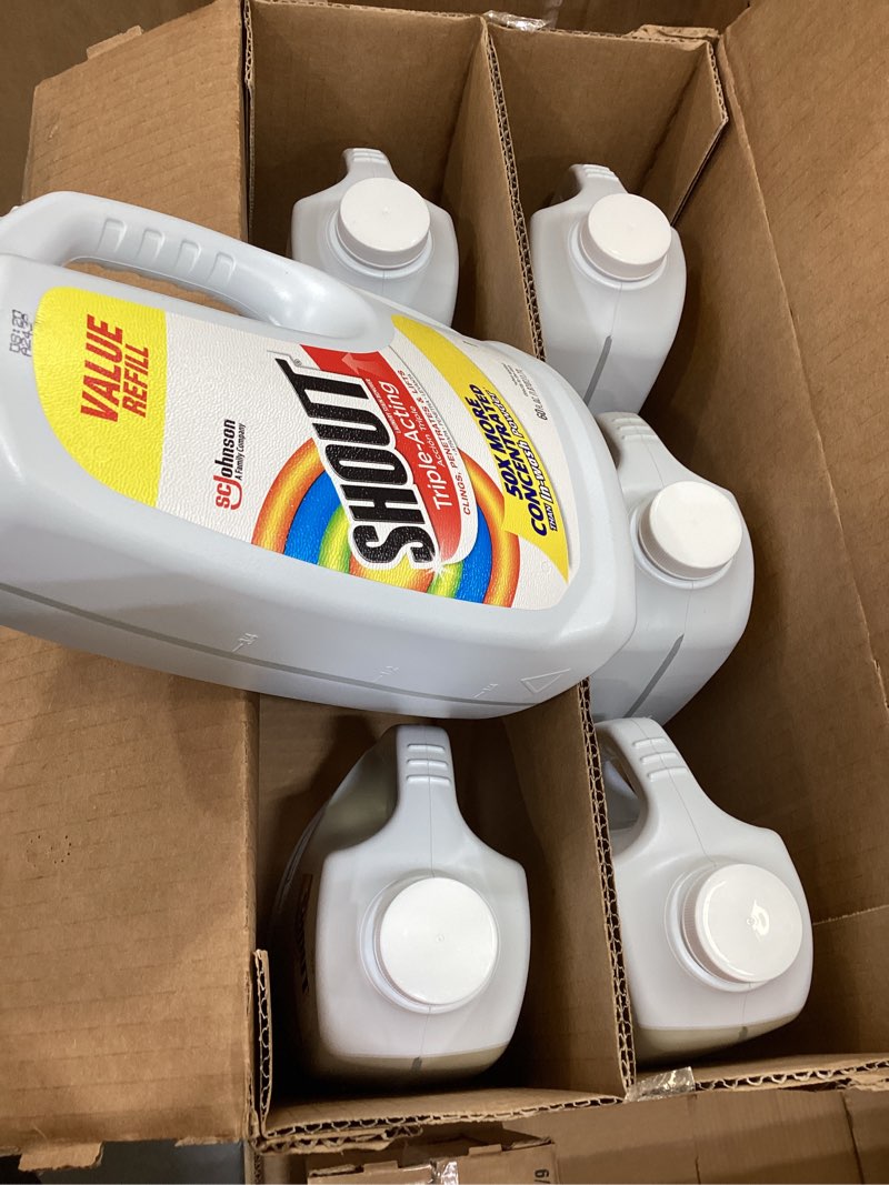 Condition photo showing Good Condition for shout triple-acting laundry stain remover for everyday stains liquid refill, 60 fl oz - pack of 6 60 fl oz (pack of 6)