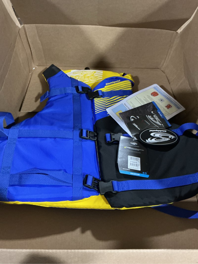 Condition photo showing Good Condition for stohlquist fit oversized adult life jacket, us coast guard approved type iii life vest, pfd for men and women, easily adjustable, lightweight and high buoyancy - plus size (48-60" chest) blue/black