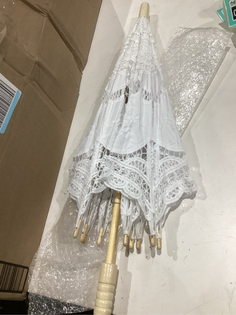 Condition photo showing New/Like New for lace parasol umbrella vintage wedding bridal lace umbrella for decoration photo tea party 32 inch adult size 02 white