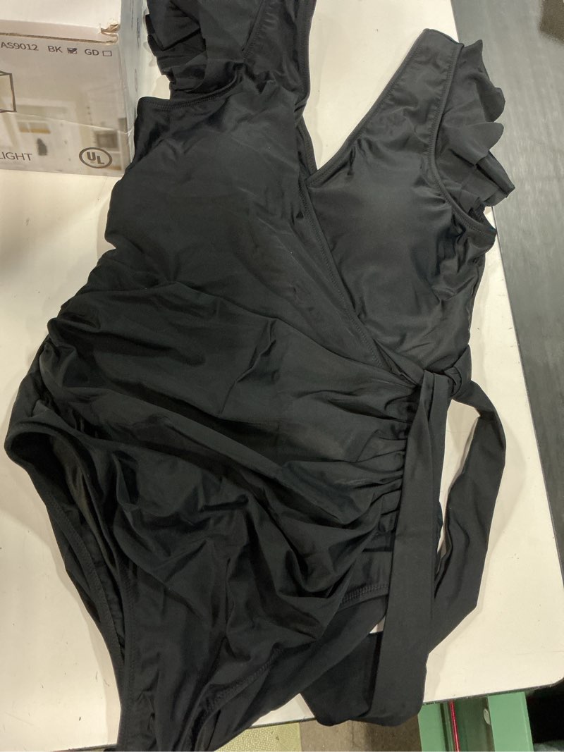 Condition photo showing Good Condition for blooming jelly women's tummy control swimsuits slimming one piece bathing suit ruffle wrap v neck swimwear medium black