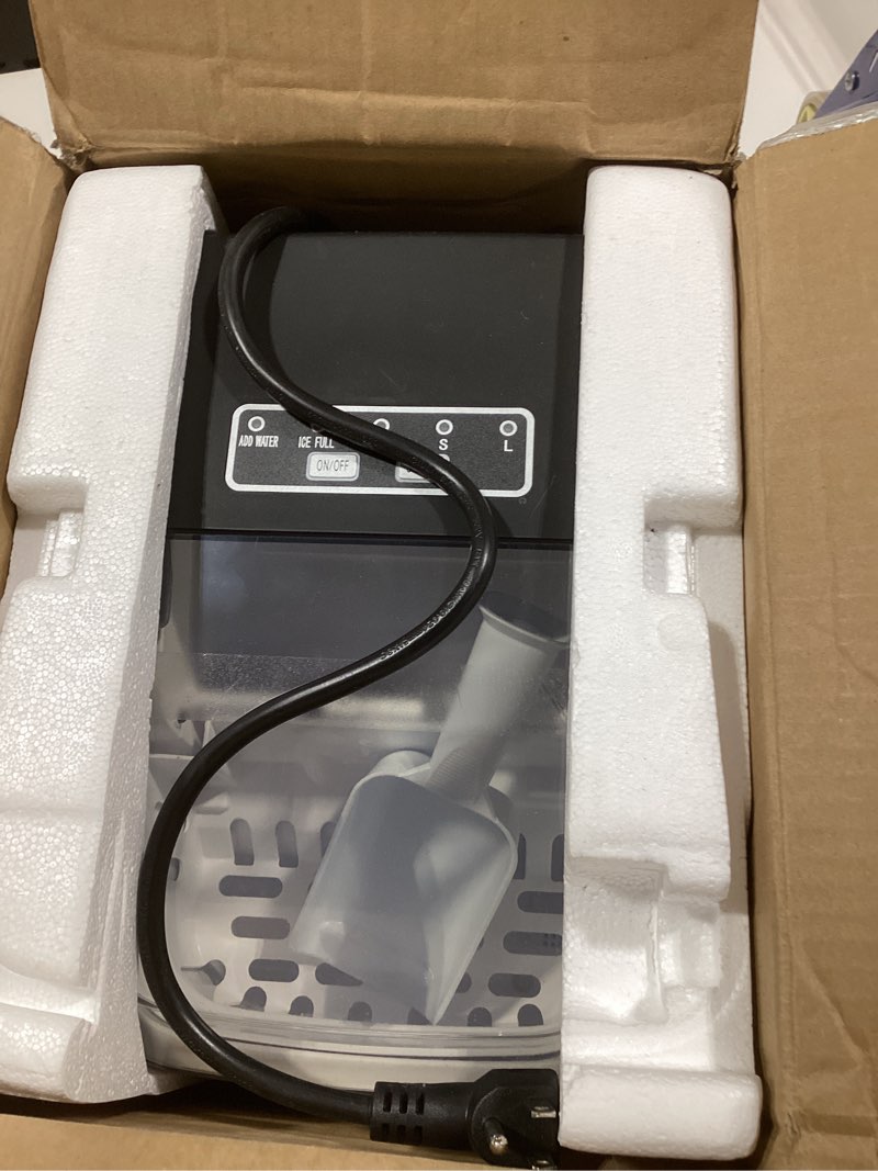 Condition photo showing Good Condition for Antarctic Star Countertop Ice Maker Machine, 8 Ice Cubes in 6 mins, 26lb/Day Ice with 2 Sizes- Portable Mini, Energy Saving & Basket/Scoop for Home/Party/Travel/Camping/Bar, Dark Black BLACK 26Lbs/24H