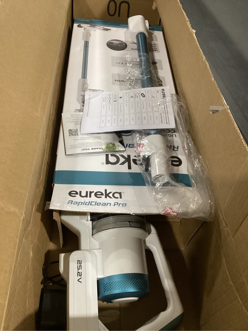 Condition photo showing As Is for Eureka RapidClean Pro NEC280TL Cordless Stick Vacuum Cleaner – Lightweight 5.3 lbs, 40-Min Runtime, LED Headlights, 3 Power Modes, Ideal for Pet Hair, Hard Floors & Carpets Blue NEC280TL