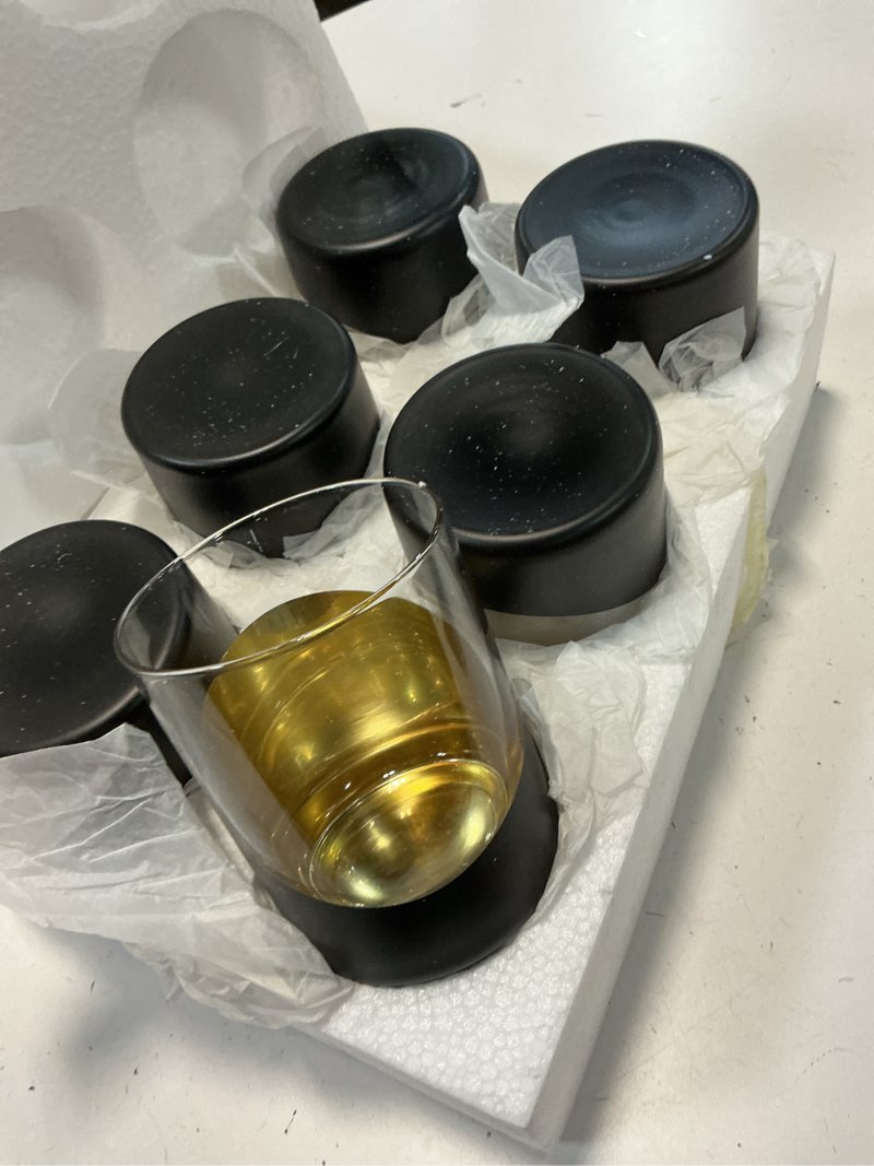 Condition photo showing Good Condition for MyGift 12 oz Modern Cocktail Glasses with Slanted Matte Black and Gold Tone Plated Design, Angled Dipped Design Double Old Fashioned Lowball Whiskey Rocks Drinking Glass, Set of 6 Set of 6 Black / Gold