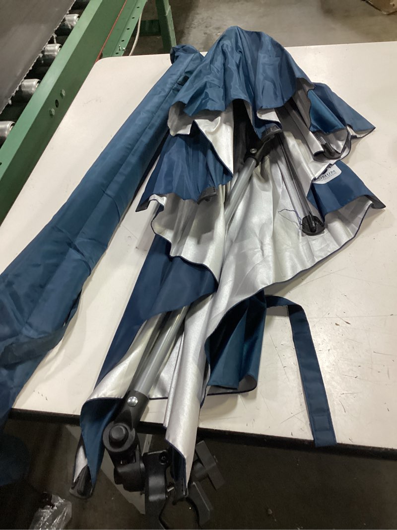 Condition photo showing As Is for chair umbrella with universal clamp upf 50+ golf cart umbrella