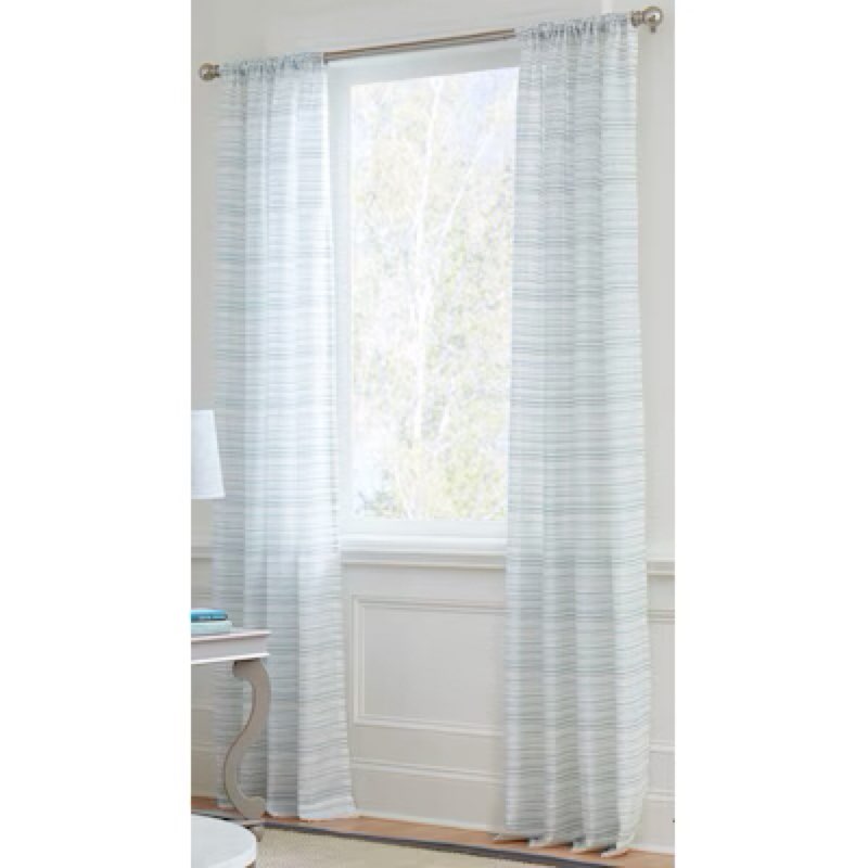 allen + roth 84-in Teal Striped Light filtering Rod pocket Single curtain panel