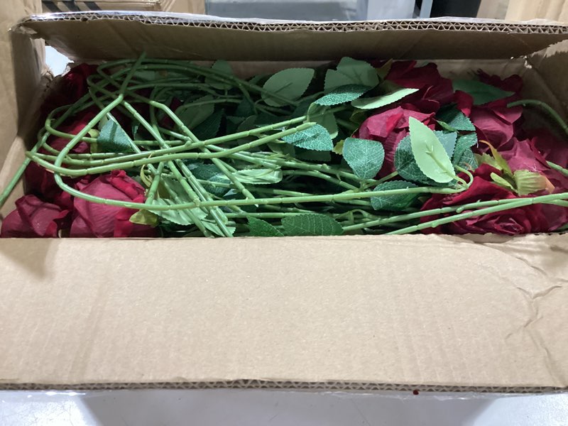 Condition photo showing Good Condition for innogear 50 pcs burgundy roses artificial flowers, fake velvet silk red rose bulk faux flower for decoration wedding centerpieces proposal bridal bouquets shower party home floral decor (50, burgundy) burgundy 50