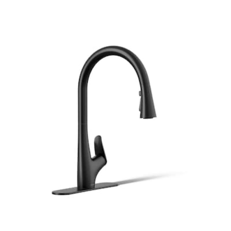 KOHLER Leto Matte Black Single Handle Deck-mount Pull-down Kitchen Faucet with Sprayer 