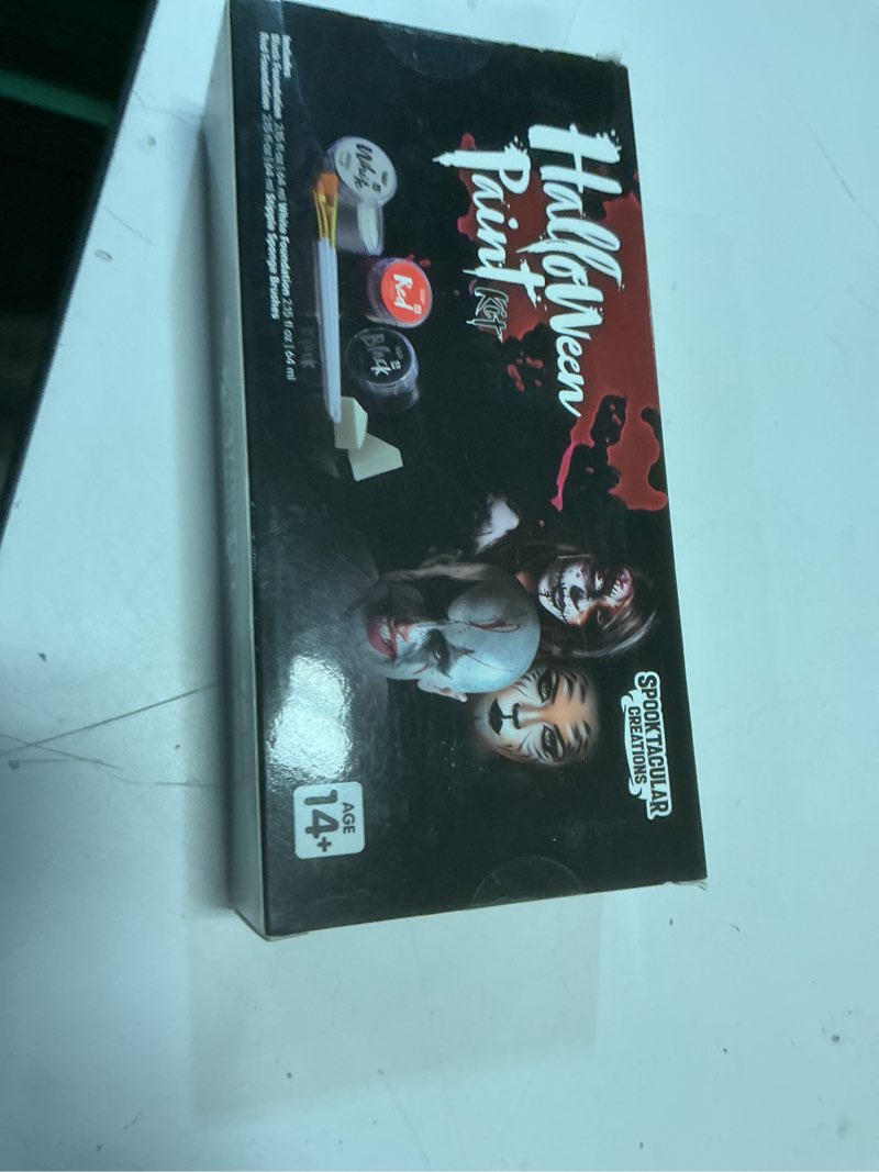 Condition photo showing New/Like New for Spooktacular Creations 8 PCS Halloween Makeup Kit 3 Face Body Paint Oil Based Foundation Set with 3 Painting Brushes, 2 Sponges for Halloween Clown SFX Zombie Skeleton Cosplay( White Black Red )