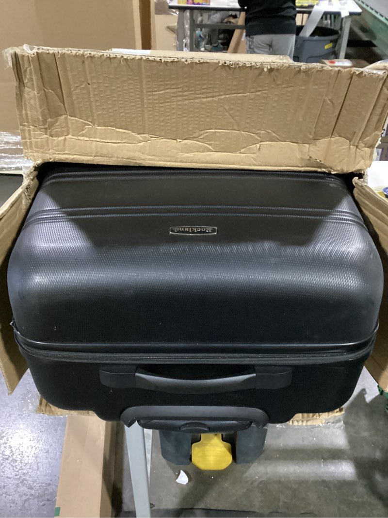 Condition photo showing As Is for Rockland Melbourne Hardside Expandable Spinner Wheel Luggage, Black, Checked Large 28" Checked Large 28" BLACK