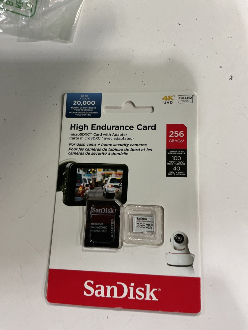 Condition photo showing New/Like New for sandisk 256gb high endurance video microsdxc card with adapter for dash cam and home monitoring systems - c10, u3, v30, 4k uhd, micro sd card - sdsqqnr-256g-gn6ia 256 gb