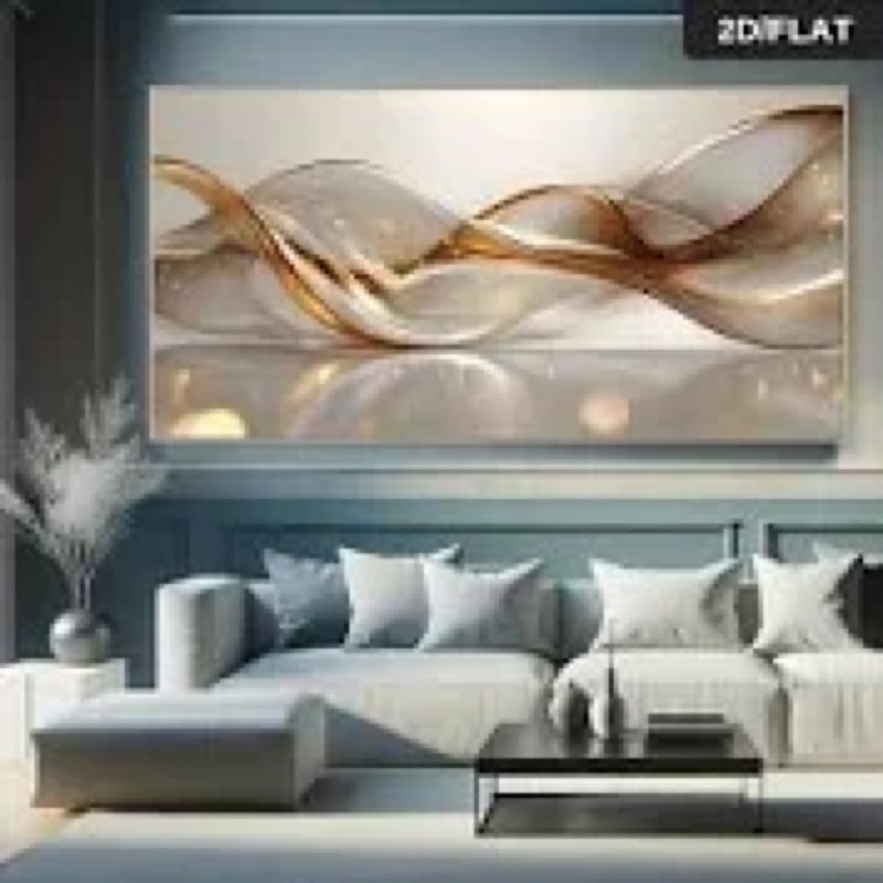 Modern Large Living Room Canvas Wall Art Gold Abstract Lines Decor painting Pictures Transparent Wav